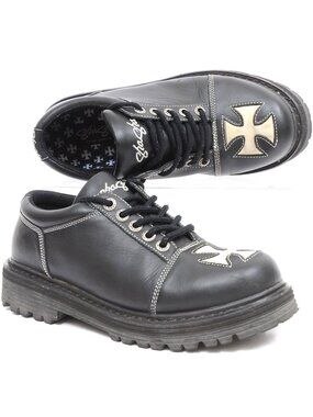 VTG Rare 90s Y2K Sha Sha Iron Cross Men’s 8.5 Wmns 10.5 Black Leather Lug Shoes